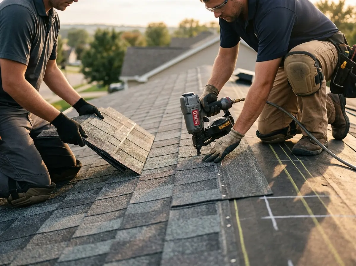 Professional roofer working on a residential roof in Miami Gardens
